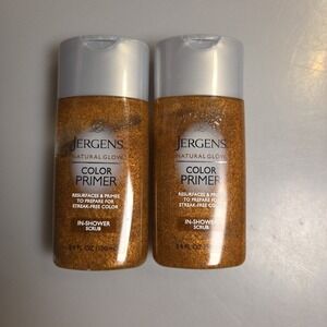 2 Bottles Jergens 5.5 Oz Natural Glow Color Primer Resurfaces In Shower Scrub